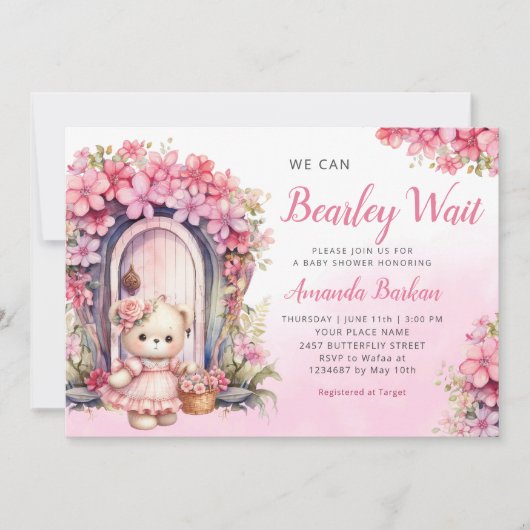 Invitation On peut attendre le Baby shower Boho rose fille (Devant)