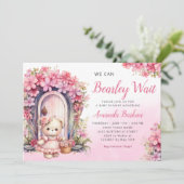 Invitation On peut attendre le Baby shower Boho rose fille (Debout devant)