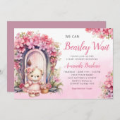 Invitation On peut attendre le Baby shower Boho rose fille (Devant / Derrière)