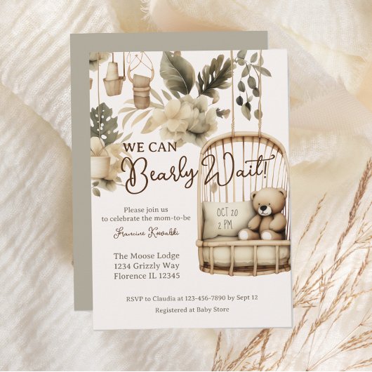 Invitation On peut attendre le baby shower botanique boho