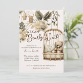 Invitation On peut attendre le baby shower botanique boho (Debout devant)