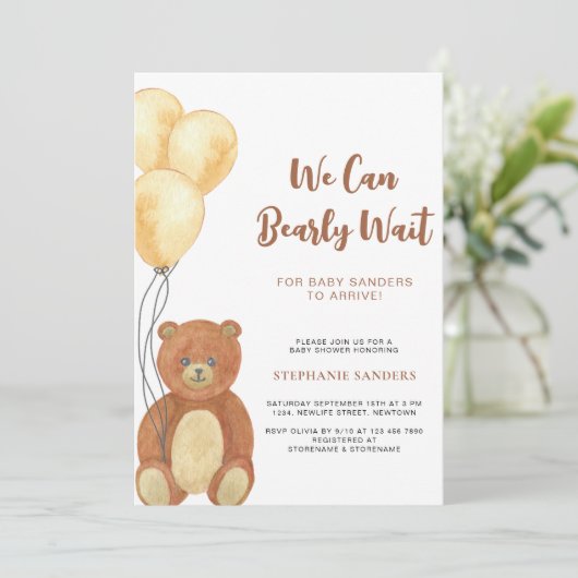 Invitation On Peut Attendre Le Baby shower De Ballons Ours En (Debout devant)