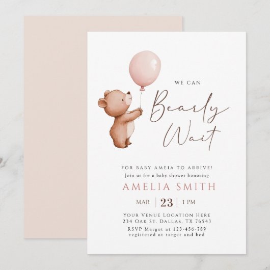 Invitation On Peut Attendre Le Baby shower De Ballons Ours En (Devant / Derrière)