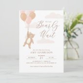 Invitation On peut attendre le Baby shower de fille rose (Debout devant)