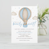 Invitation On peut attendre le Baby shower de garçon (Debout devant)