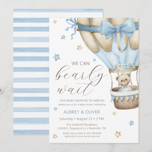 Invitation On peut attendre le Baby shower de garçon (Devant / Derrière)