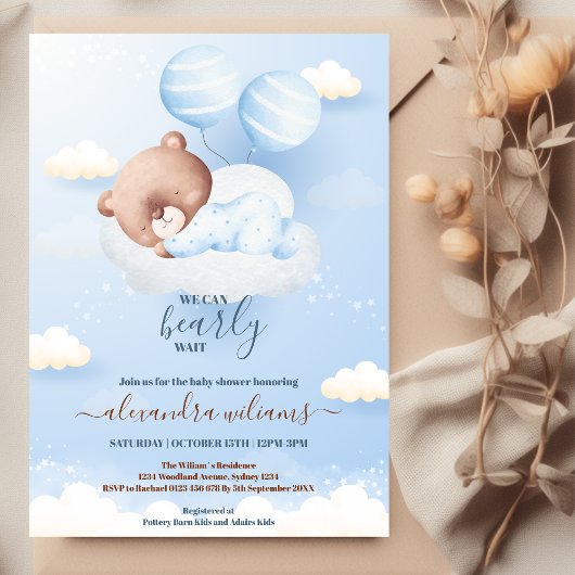 Invitation On peut attendre le Baby shower de garçon