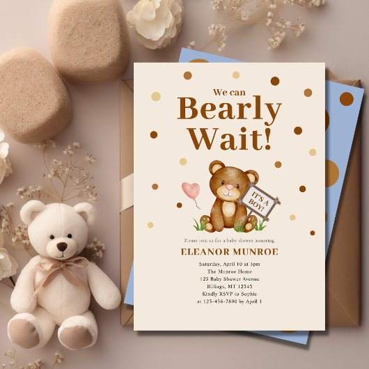 Invitation On peut attendre le Baby shower de garçon