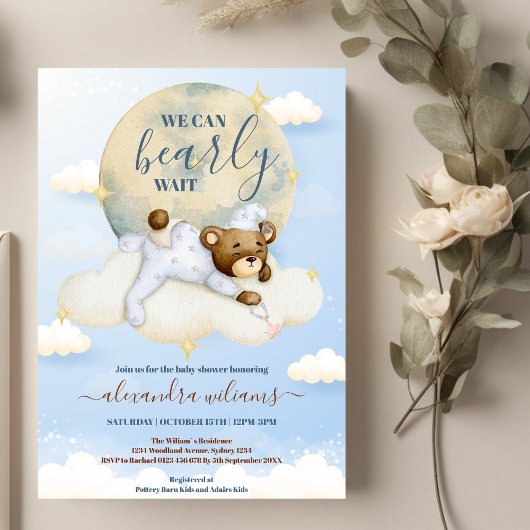 Invitation On peut attendre le Baby shower de garçon