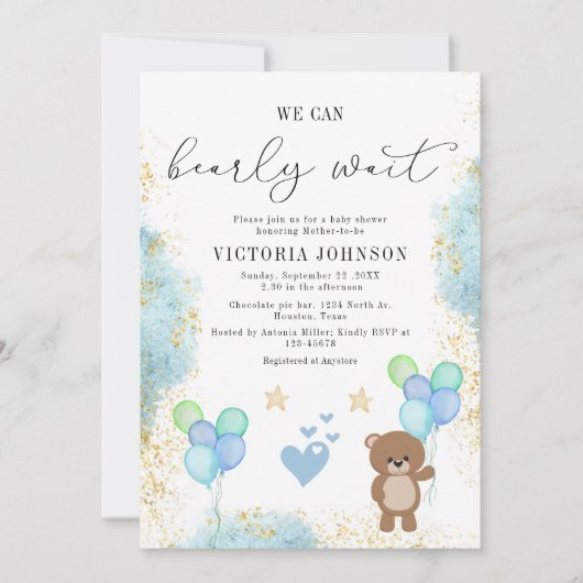 Invitation On peut attendre le Baby shower de garçon (Devant)