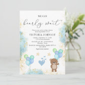 Invitation On peut attendre le Baby shower de garçon (Debout devant)