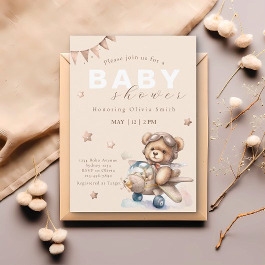 Invitation On peut attendre le baby shower de l'avion