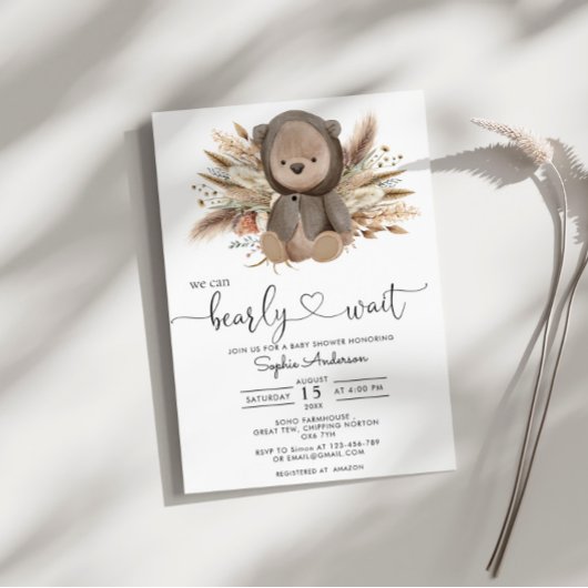 Invitation On peut attendre le Baby shower de l'ours de Boho