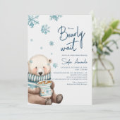 Invitation On peut attendre le Baby shower de l'ours de neige (Debout devant)