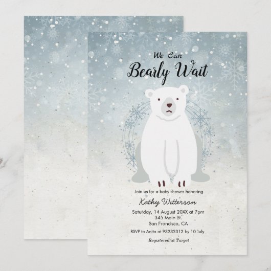 Invitation On peut attendre le baby shower de l'ours d'hiver (Devant / Derrière)