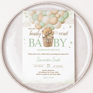 Invitation On peut attendre le Baby shower de l'ours vert