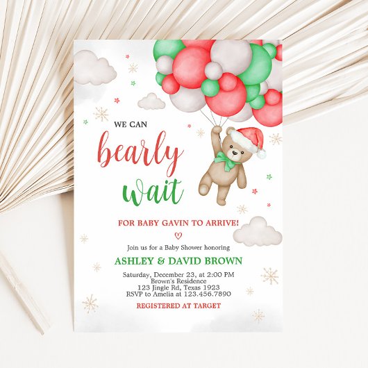 Invitation On peut attendre le Baby shower de Noël