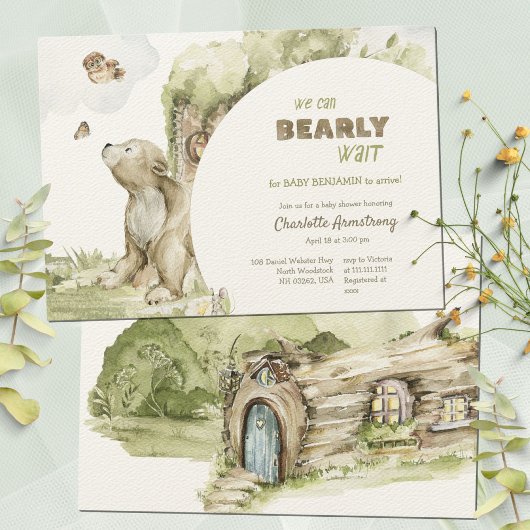 Invitation On peut attendre le Baby shower des bois