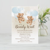 Invitation On peut attendre le Baby shower des jumeaux garçon (Debout devant)