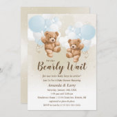 Invitation On peut attendre le Baby shower des jumeaux garçon (Devant / Derrière)