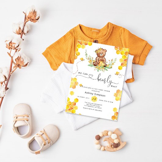 Invitation On peut attendre le baby shower d'ours au miel