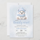 Invitation On peut attendre le Baby shower d'ours bleu polair (Devant)