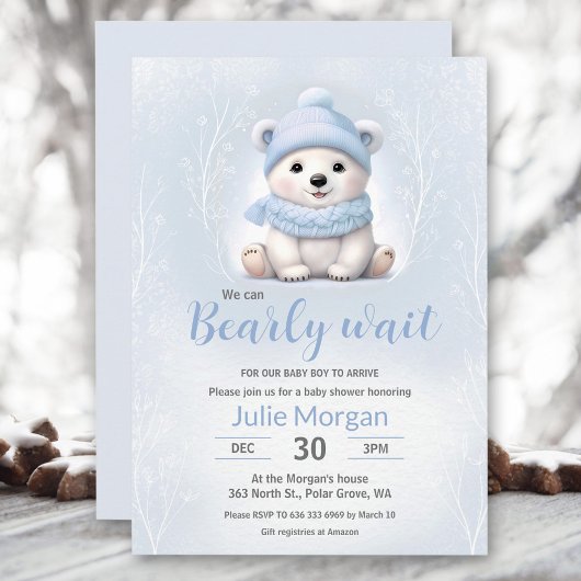 Invitation On peut attendre le Baby shower d'ours bleu polair