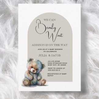 Invitation On peut attendre le Baby shower d'ours d'aquarelle