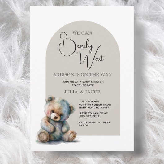 Invitation On peut attendre le Baby shower d'ours d'aquarelle