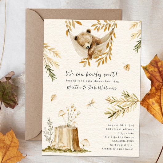 Invitation On Peut Attendre Le Baby shower D'Ours De Bois