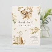 Invitation On Peut Attendre Le Baby shower D'Ours De Bois (Debout devant)