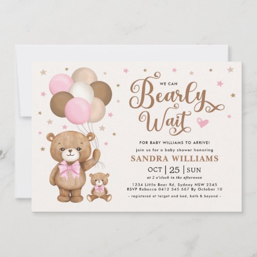 Invitation On Peut Attendre Le Baby shower D'Ours En Teddy Ro (Devant)