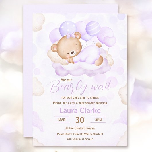 Invitation On Peut Attendre Le Baby shower D'Ours Fille Lavan