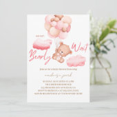 Invitation On peut attendre le Baby shower d'ours rose (Debout devant)