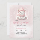 Invitation On Peut Attendre Le Baby shower D'Ours Rose Polair (Devant)