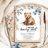 Invitation On peut attendre le Baby shower floral bleu