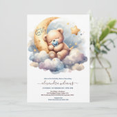 Invitation On peut attendre le Baby shower Garçon bleu (Debout devant)