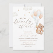 Invitation On peut attendre le Baby shower Garçon bleu (Devant)