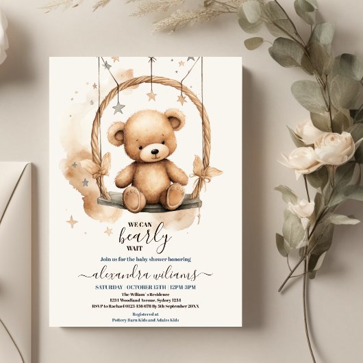 Invitation On peut attendre le Baby shower Ours moderne