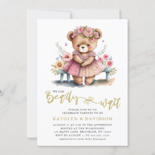 Invitation On Peut Attendre Le Baby shower Rose Floral Fille