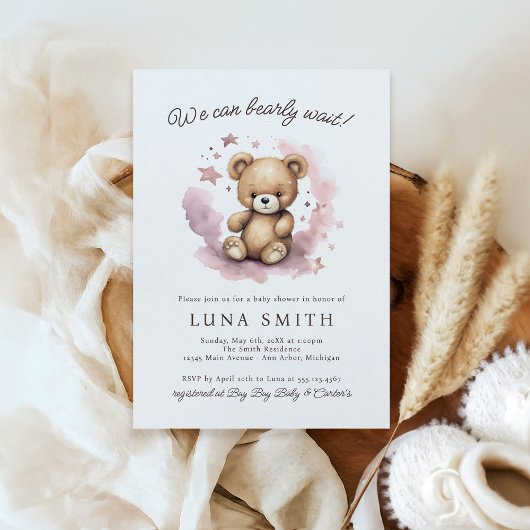Invitation On peut attendre le Baby shower rose Pastel