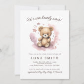 Invitation On peut attendre le Baby shower rose Pastel (Devant)
