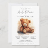 Invitation On Peut Attendre Le Baby shower Teddy Bear Garçon (Devant)