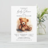 Invitation On Peut Attendre Le Baby shower Teddy Bear Garçon (Debout devant)