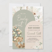 Invitation On peut attendre le Baby shower vert (Devant)
