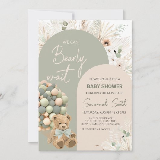 Invitation On peut attendre le Baby shower vert (Devant)