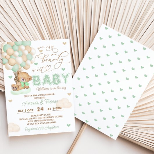 Invitation On peut attendre le Baby shower vert