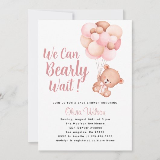 Invitation On Peut Attendre Le Script Baby shower Fille (Devant)