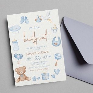 Invitation On peut attendre léger Baby shower de garçon bleu 