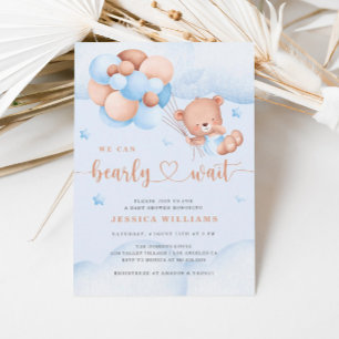 Invitation On peut attendre l'invitation Baby shower bleu